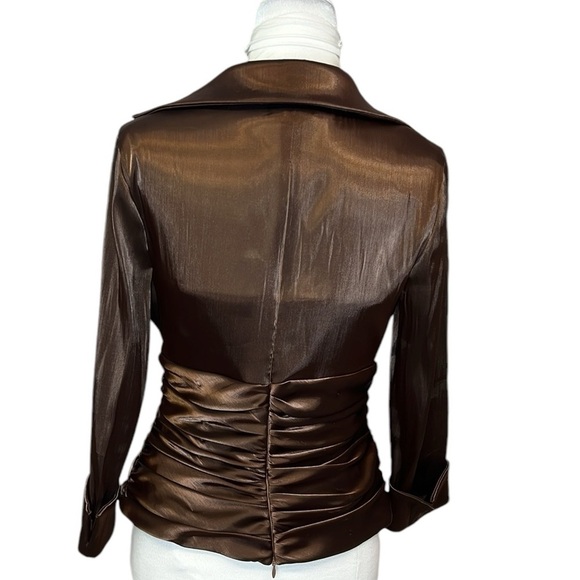 Cachet Plunging Neckline Shimmering Blouse Brown - Picture 3 of 5